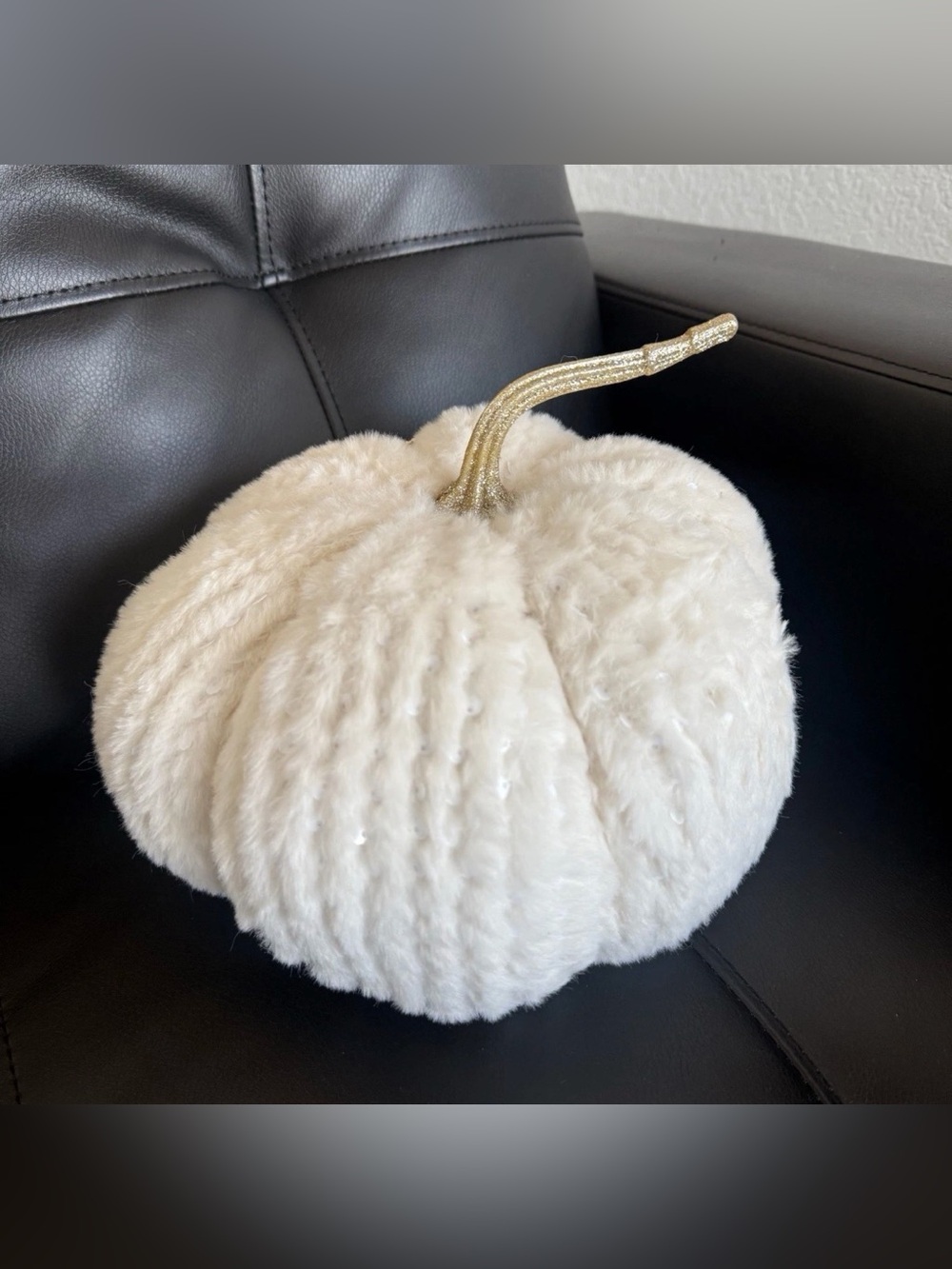 Cupcakes and Cashmere At Home Creme Plush Pillow Pumpkin with Gold Stem